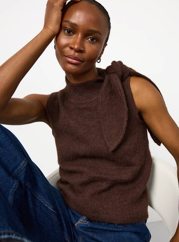 Brown Scarf Vest Knit Top 16